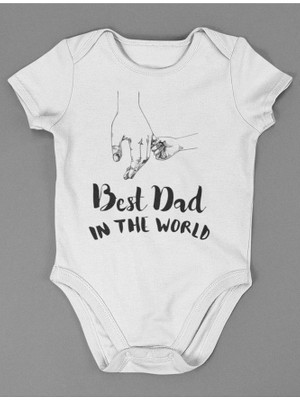 Sevbano Best Dad In The World ! Yazılı Pamuklu Yumuşak Unisex Çıtçıtlı Body Zıbın