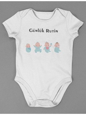 Sevbano Günlük Rutin ! Tasarım Baskılı Pamuklu Yumuşak Unisex Çıtçıtlı Body Zıbın