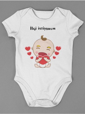 Sevbano Ilgi Istiyorum ! Yazılı Pamuklu Yumuşak Unisex Çıtçıtlı Body Zıbın