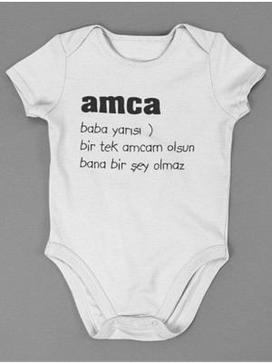 Sevbano Amca Baba Yarısı ! Yazılı Pamuklu Yumuşak Unisex Çıtçıtlı Body Zıbın