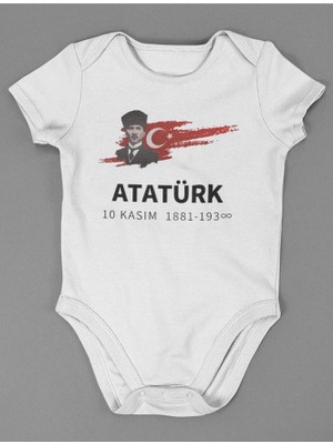 Sevbano 10 Kasım Mustafa Kemal Atatürk Baskılı Pamuklu Yumuşak Unisex Çıtçıtlı Body Zıbın