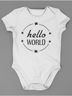 Sevbano Hello World ! Yazılı Pamuklu Yumuşak Unisex Çıtçıtlı Body Zıbın