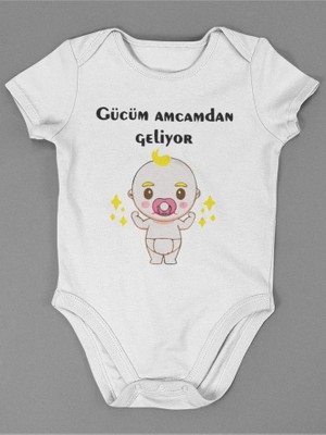 Sevbano Gücüm Amcamdan Geliyor ! Yazılı Pamuklu Yumuşak Unisex Çıtçıtlı Body Zıbın
