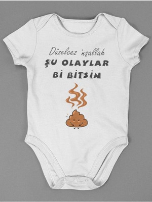 Sevbano Düzelicez Inşallah Şu Olaylar Bi Bitsin ! Yazılı Pamuklu Yumuşak Unisex Çıtçıtlı Body Zıbın