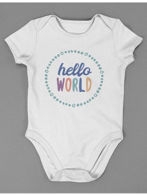 Sevbano Hello World ! Yazılı Pamuklu Yumuşak Unisex Çıtçıtlı Body Zıbın