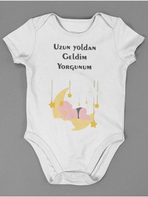 Sevbano Uzun Yoldan Geldim Yorgunum ! Yazılı Pamuklu Yumuşak Unisex Çıtçıtlı Body Zıbın