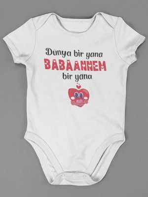 Sevbano Dünya Bir Yana Babaannem Bir Yana ! Yazılı Pamuklu Yumuşak Unisex Çıtçıtlı Body Zıbın