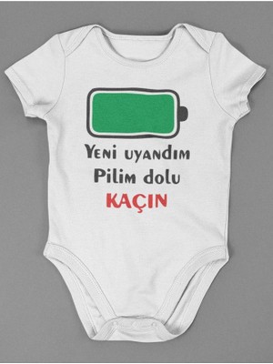 Sevbano Yeni Uyandım Pilim Dolu Kaçın ! Yazılı Pamuklu Yumuşak Unisex Çıtçıtlı Body Zıbın