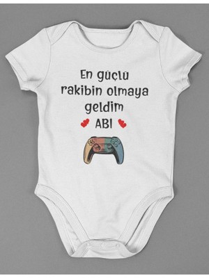 Sevbano En Güçlü Rakibin Olmaya Geldim Abi ! Yazılı Pamuklu Yumuşak Unisex Çıtçıtlı Body Zıbın