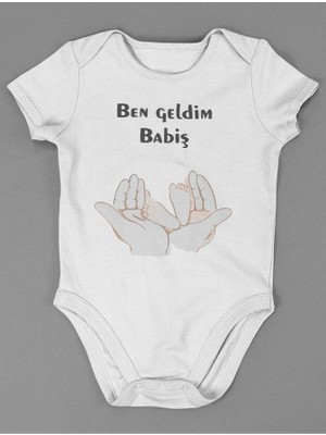 Sevbano Ben Geldim Babiş ! Yazılı Pamuklu Yumuşak Unisex Çıtçıtlı Body Zıbın