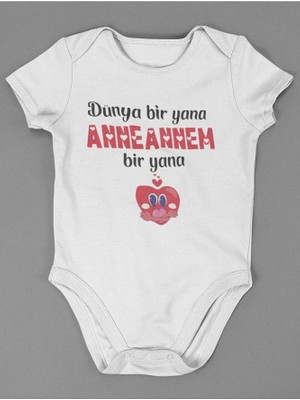 Sevbano Dünya Bir Yana Anneannem Bir Yana ! Yazılı Pamuklu Yumuşak Unisex Çıtçıtlı Body Zıbın