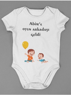 Sevbano Abime Oyun Arkadaşı Geldi ! Yazılı Pamuklu Yumuşak Unisex Çıtçıtlı Body Zıbın