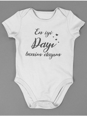 Sevbano En Iyi Dayı Benim Dayım ! Yazılı Pamuklu Yumuşak Unisex Çıtçıtlı Body Zıbın