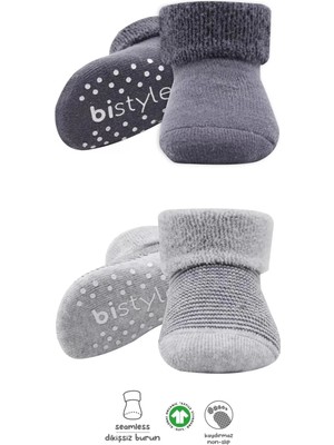 Çemberli Kaymaz Havlu Soket Çorap 2'li  Gri-Antrasit