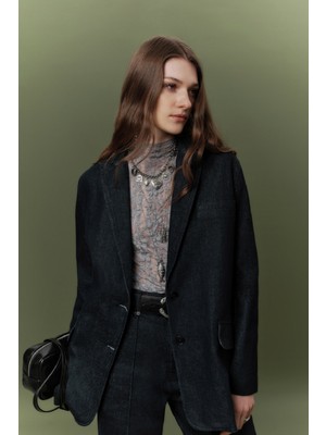Denım Klasik Blazer Ceket Derin Mavi
