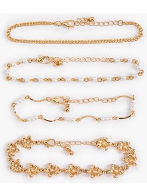 Koton Zincir Detaylı Çiçek Motifli 4'lü Bileklik Seti