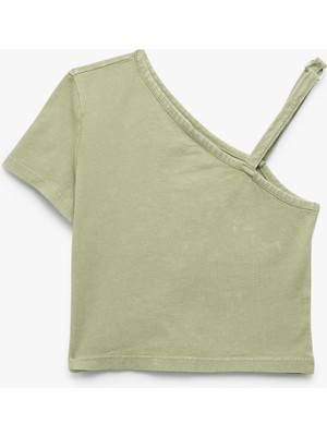 Koton Pamuklu Tek Omuz Askılı Kısa Kollu Crop Tişört