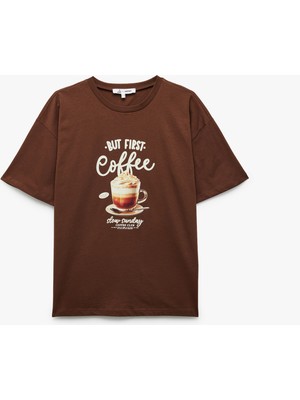 Koton Pamuklu Kısa Kollu Bisiklet Yaka Baskılı Tişört