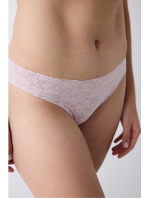 Invisible Lazer Kesim Lacy Dantel Gül Kurusu Pembe Brazilian Külot