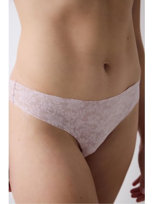 Invisible Lazer Kesim Lacy Dantel Gül Kurusu Pembe Tanga Külot