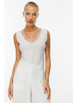 51396 Onteks Kolsuz V Yaka Taşlı Bluz