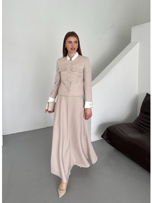 Zirkon Taş Detaylı Vintage Kadın Takım