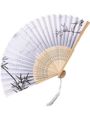 Beluga Yelpaze Bambu Serinletici Vintage Bej Şık Dekorasyon Püsküllü Japon Yelpaze 0242