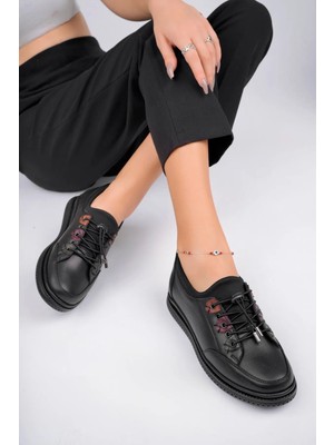 Tarçın Ayakkabı Hakiki Deri Siyah Kadın Anatomik Deri Casual Ayakkabı TRC179-8670