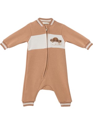 Erkek Bebek Baskılı T-Shirt Ekose Pantolon Takım - Bej