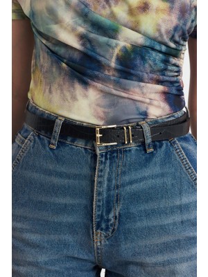 Siyah Kroko Desen Gold Tokalı KEMER418