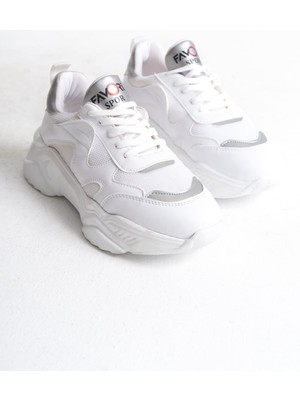 Flexstep  Ortopedik Tabanlı Triko Spor Ayakkabı Beyaz Gümüş