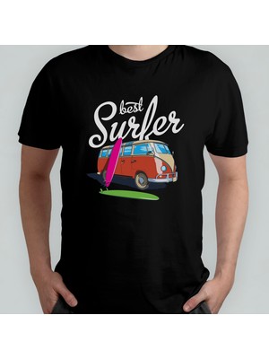 Pixxa Sörf Tutkunu - Sörfçü - Tatil Unisex %100 Pamuklu Bisiklet Yaka T-Shirt Model 2