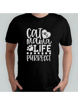 Pixxa Cat Mama Mom Kedi Annesi Kedi Sever Unisex %100 Pamuklu Bisiklet Yaka T-Shirt