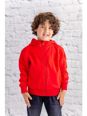 Unisex Çocuk Basic Kapüşonlu Ceket - Kırmızı