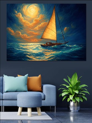 Günbatımı Yelkenli Deniz Manzarası Dekoratif Kanvas - Mdf Ahşap Tablo