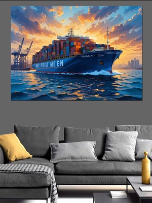Konteyner Gemisi Okyanus Yolculuğu Dekoratif Kanvas - Mdf Ahşap Tablo