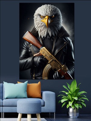 Silahlı Kartal Figürü Dekoratif Kanvas - Mdf Ahşap Tablo