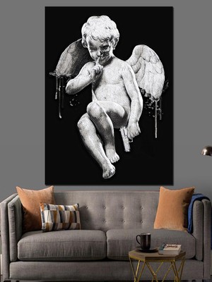 Melek Heykel Dekoratif Kanvas - Mdf Ahşap Tablo