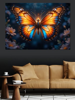Gece Parlayan Turuncu Kelebek Dekoratif Kanvas - Mdf Ahşap Tablo