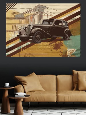 Vintage Tarzda Klasik Araba Dekoratif Kanvas - Mdf Ahşap Tablo