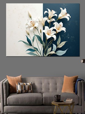 Beyaz Zambak Buketi Dekoratif Kanvas - Mdf Ahşap Tablo