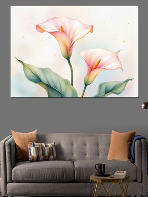 Pembe Beyaz Zambaklar Dekoratif Kanvas - Mdf Ahşap Tablo