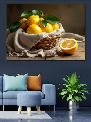 Sepette Limon Doğa Kompozisyonu Dekoratif Kanvas - Mdf Ahşap Tablo