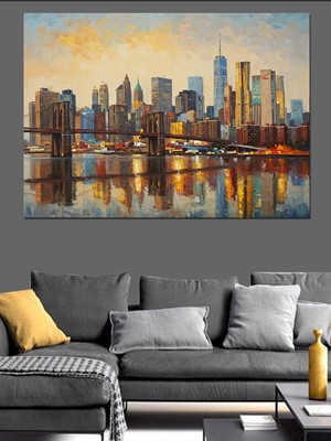 Günbatımında Modern Şehir Manzarası Dekoratif Kanvas - Mdf Ahşap Tablo