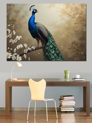 Tavus Kuşu Doğa Tablosu Dekoratif Kanvas - Mdf Ahşap Tablo