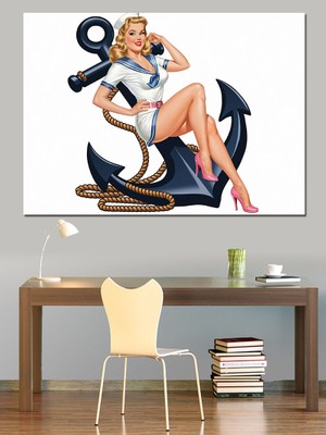 Pin-Up Kız Çapa Tasarımı Dekoratif Kanvas - Mdf Ahşap Tablo
