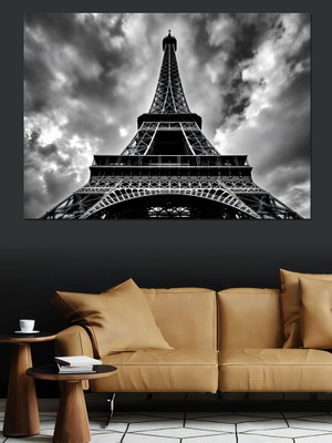 Siyah Beyaz Eyfel Kulesi Dekoratif Kanvas - Mdf Ahşap Tablo