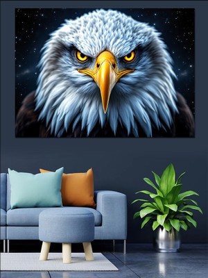 Sert Bakışlı Kartal Portresi Dekoratif Kanvas - Mdf Ahşap Tablo