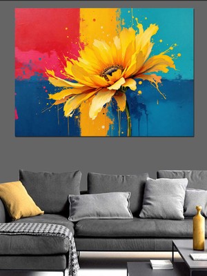 Fırça Dokulu Sarı Çiçek Dekoratif Kanvas - Mdf Ahşap Tablo