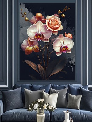 Orkide Çiçek Buketi Dekoratif Kanvas - Mdf Ahşap Tablo